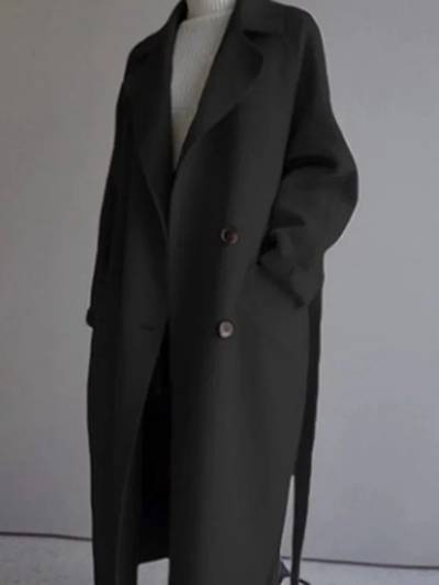 Einfarbiger Mantel mit Lockerer Passform und Gürtel – Perfekt für Den Modernen Look