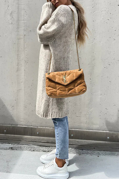 Einfarbiger Midi-Cardigan mit Langen Ärmeln und V-Ausschnitt – Oversize-Look