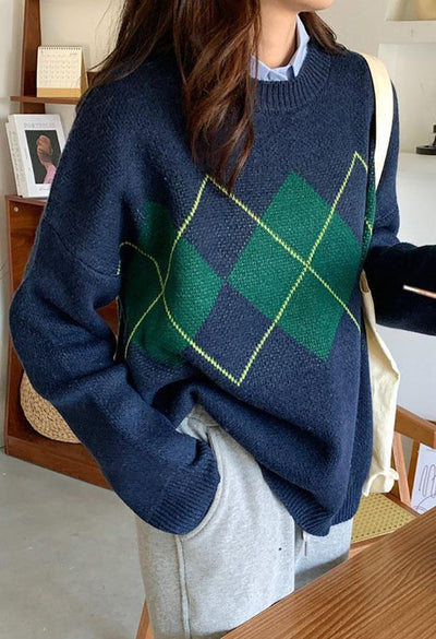 Argyle Vintage Pullover Herren, Modernes Retro-Design mit Rundhals