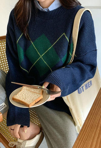 Argyle Vintage Pullover Herren, Modernes Retro-Design mit Rundhals