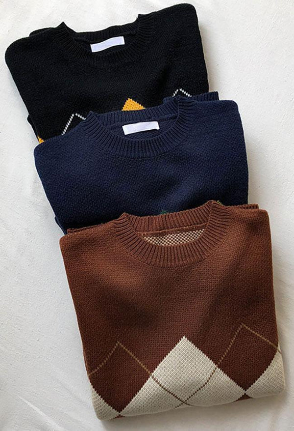 Argyle Vintage Pullover Herren, Modernes Retro-Design mit Rundhals