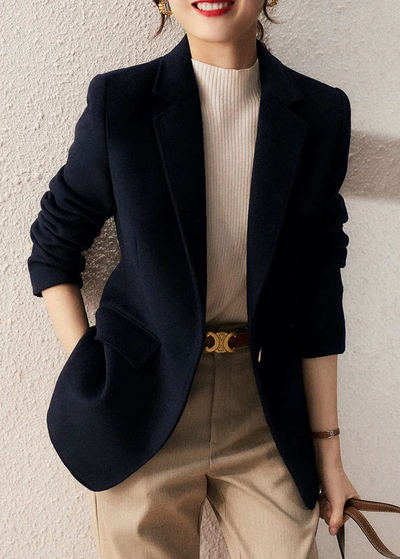 Damen Herbstmantel Patchwork – Stilvoller Navy Look mit Knopfverschluss