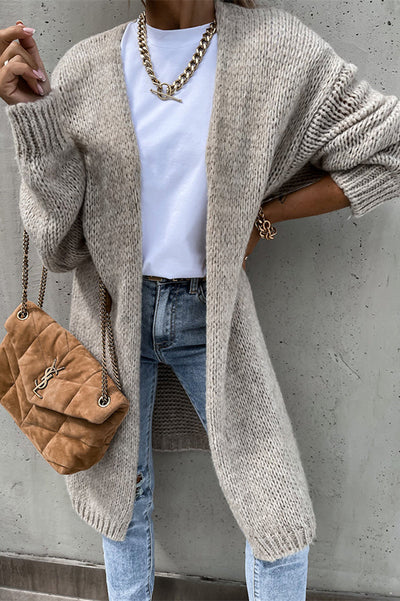 Einfarbiger Midi-Cardigan mit Langen Ärmeln und V-Ausschnitt – Oversize-Look