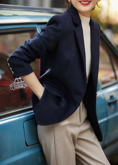 Damen Herbstmantel Patchwork – Stilvoller Navy Look mit Knopfverschluss