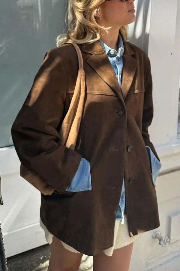 Damen Blazer im Vintage Stil mit Langen Ärmeln und Lockeren Passform